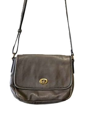 Margot New York 100% Leather Crossbody/Shoulder Bag | Taupe/Gray | Antique Brass